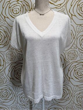 Peserico Tricot White V-Neck Short Sleeve Women's Top with sparkles